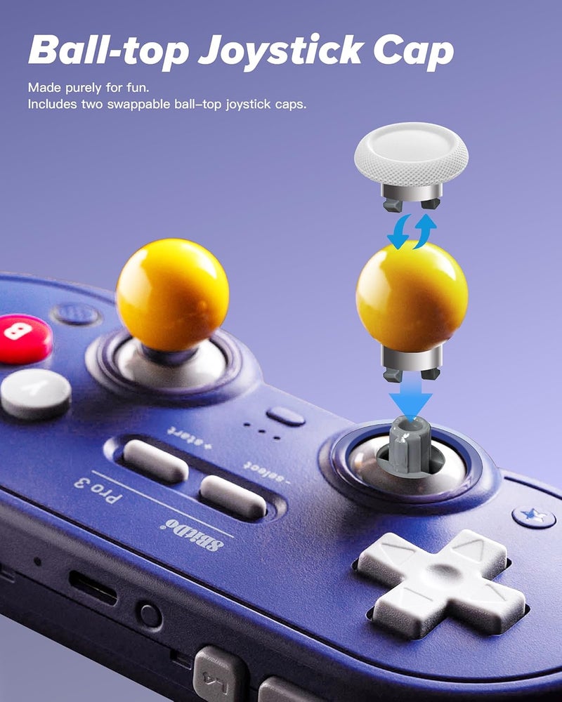 8Bitdo وحدة تحكم بلوتوث برو 3 مع عصي تحكم TMR، أزرار ABXY قابلة للتبديل، أزرار خلفية برو، قاعدة شحن، مشغلات تأثير هول لجهاز سويتش/سويتش 2، ويندوز، أبل، ستيم أو إس، أندرويد (أرجواني) - Image 5